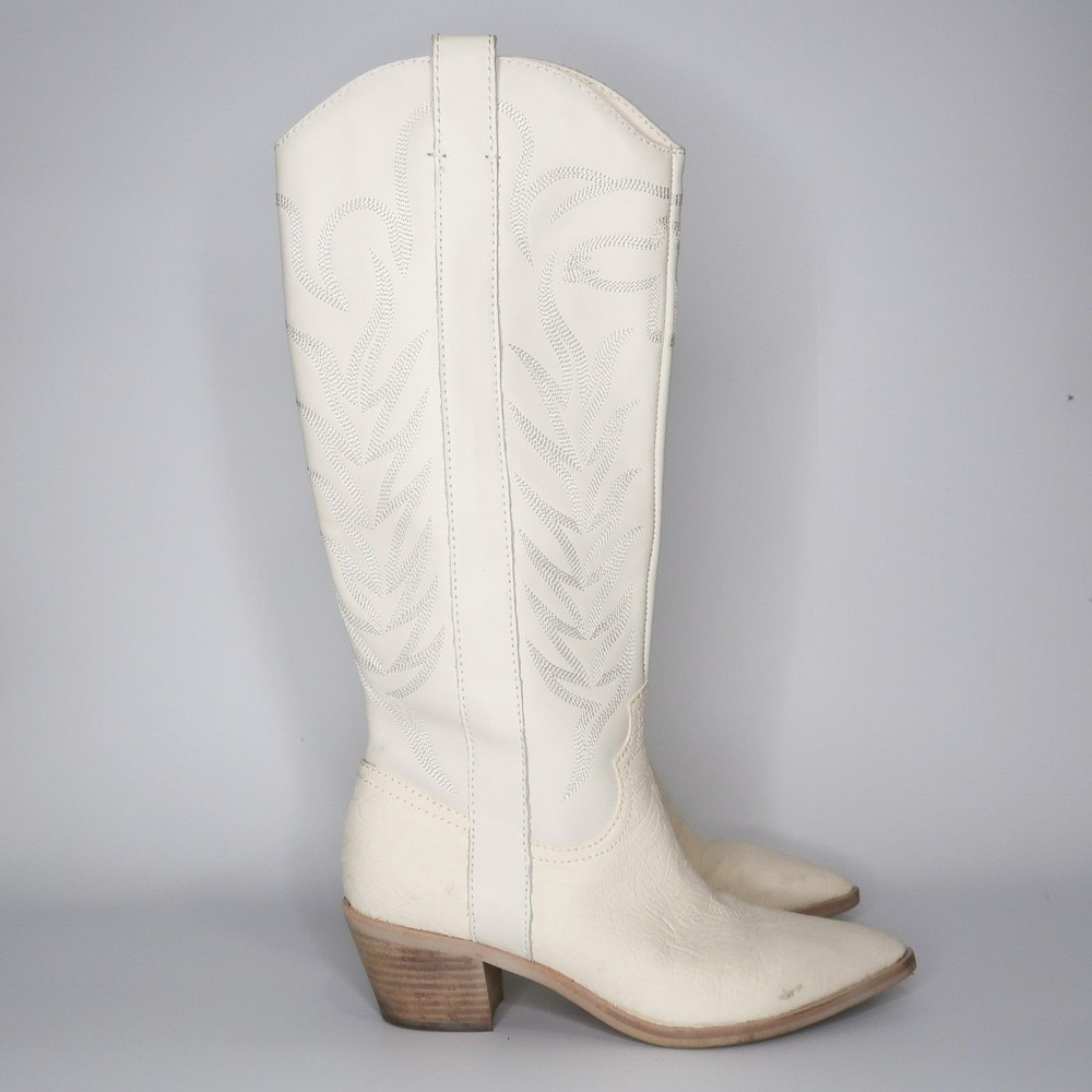 Dolce Vita Womens Solei Western Boots 10 White Leather Cowgirl Rodeo Festival